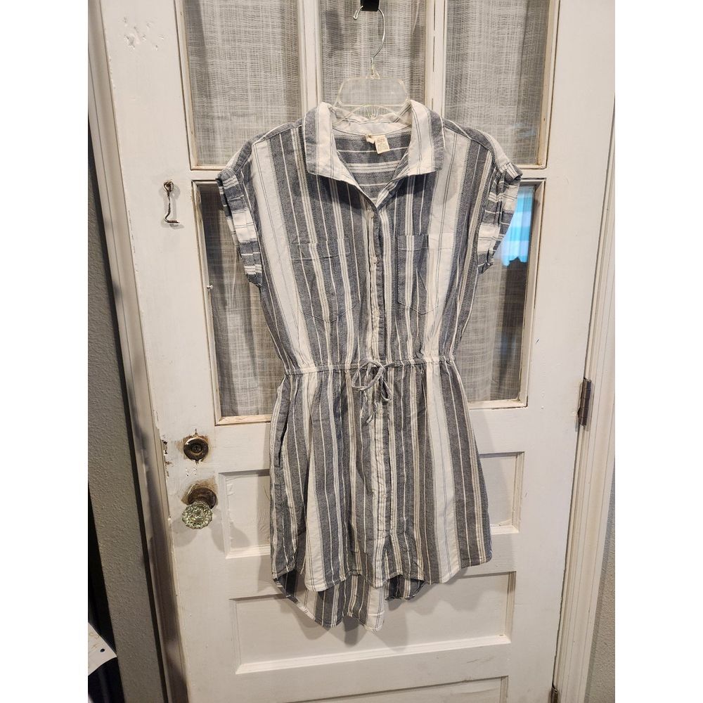 Japna Gray and White Striped Button Front Pocket Dress Women's Size Medium